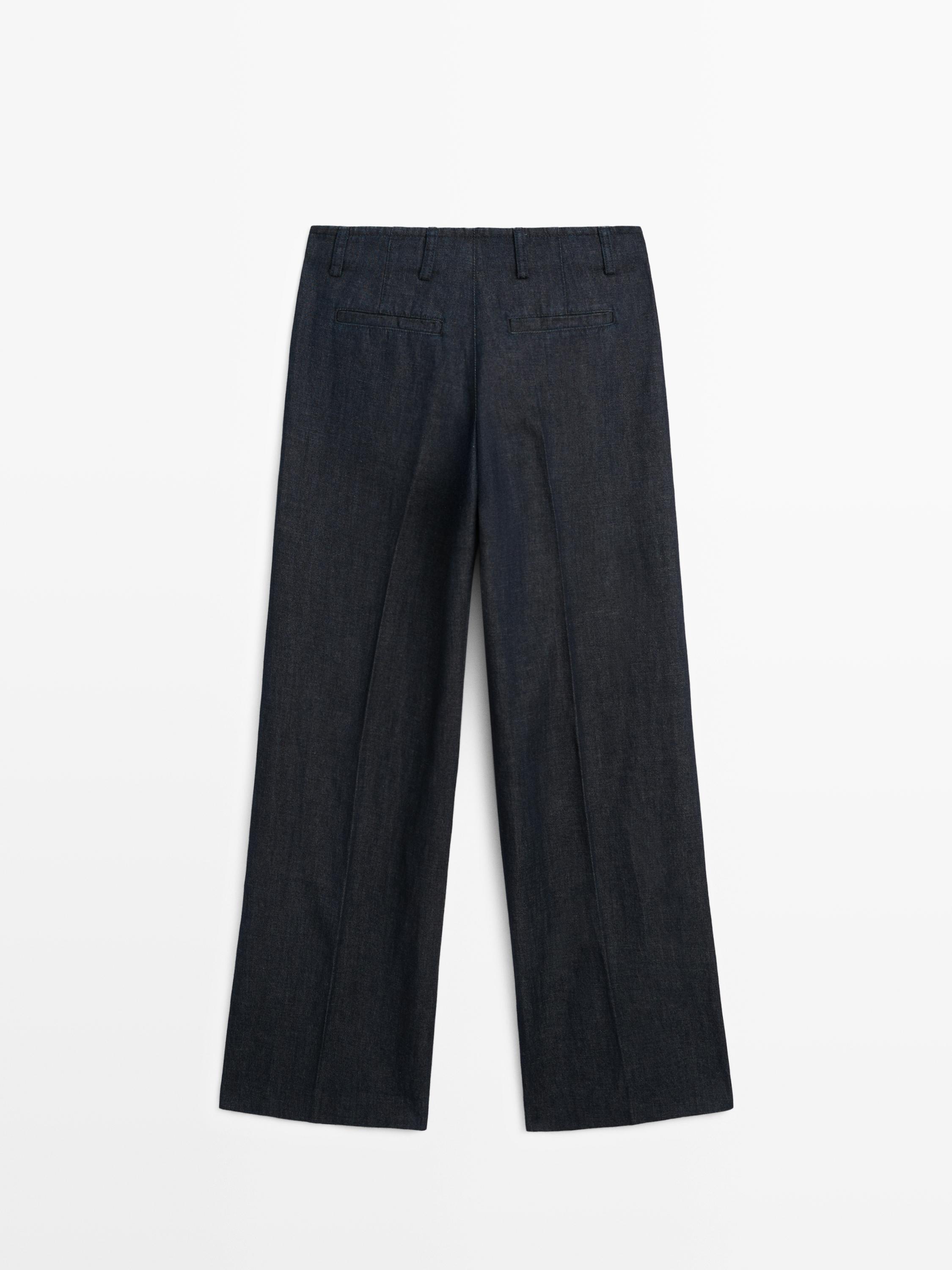 Wide-leg linen blend trousers
